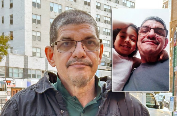 Franklin Cabello, the father of Francis Cabello and grandfather of Fabiana Cabello, is pictured outside Queens Criminal Court (main) on Friday, Oct. 16, 2026, and inset with Fabiana in an undated photo. (Kerry Burke / New York Daily News; Courtesy of Franklin Cabello)