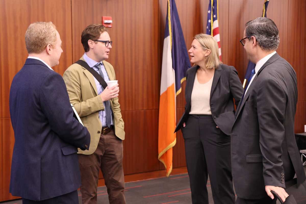 From l. to r.: Christopher Bruno, Director of Economic Development, New York Law School (NYLS); Ryan Wanttaja, General Counsel, NYC Department of Transportation; Lilli Evans, VP of Institutional Affairs, NYLS; AND Anthony Crowell, Dean and President, NYLS.