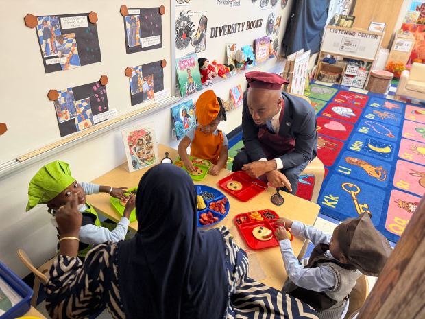 NYC Schools Chancellor Kamar Samuels and his deputy for early childhood education, Erica Phillips, tour the Learning Through Play Pre-K Center in the Bronx on Oct. 20, 2026. (Cayla Bamberger / New York Daily News)