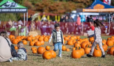 Children walk through a pumpkin patch at the 2025 Catholic Charities of Staten Island Fall Festival, held in late October 2025.