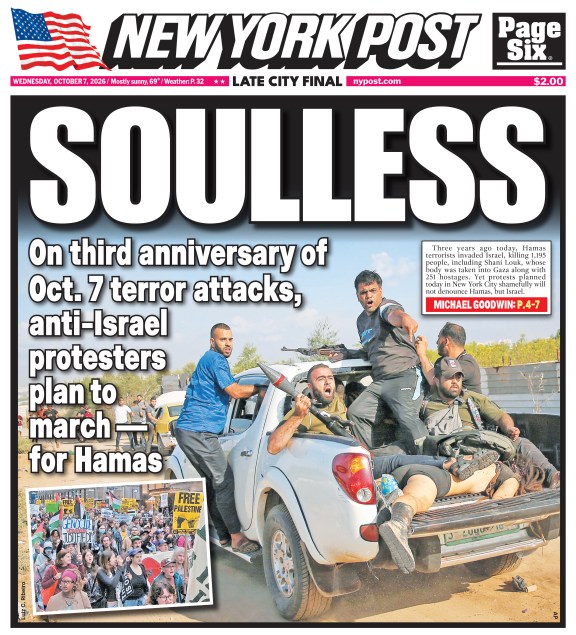 The New York Post front cover on Oct. 7, 2026.
