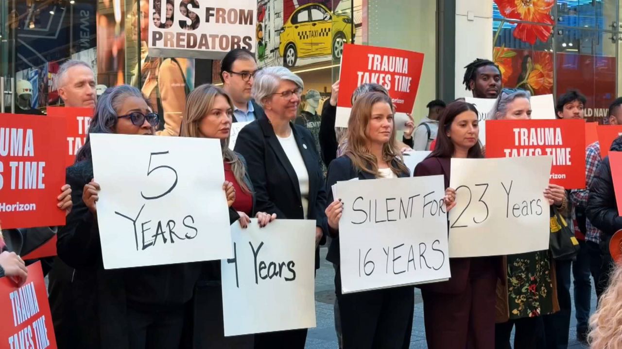 Survivors and advocates rallied in Times Square to support Cornell's Jane Doe. (Spectrum News NY1)