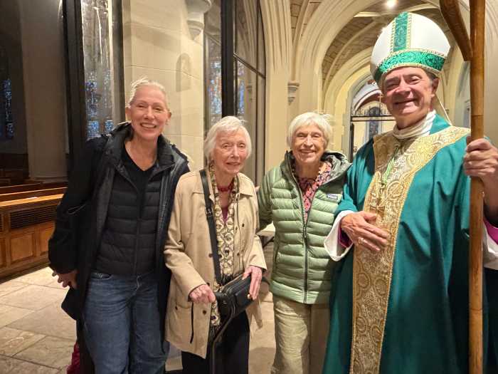 Paula Kirby, Ann Kirby, Ann's sister, Lynn Quigley, and Bishop Robert Brennan. Photo courtesy of Diocese of Brooklyn and Queens.