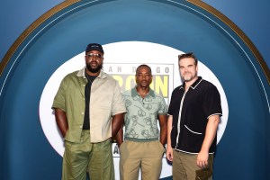 MALAGA, SPAIN - OCTOBER 03: Winston Duke, Anthony Mackie and David Harbour attend the Disney "Avengers: Doomsday" presentation during the "Disney x Hall M" event at Palacio de Ferias y Congresos on October 03, 2026 in Malaga, Spain. (Photo by Aldara Zarraoa/Getty Images for Disney)