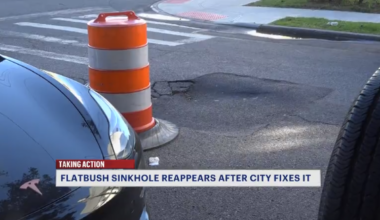 News 12 | Brooklyn | It Was Just Patched Up Sinkhole In Flatbush Reappears After Being Fixed By The City