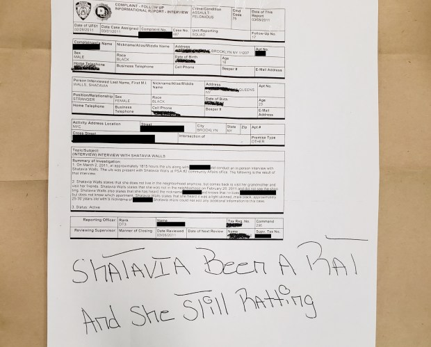 A flyer put up around the Pink Houses in 2019 about Shatavia Walls being a "rat." (Photo courtesy of the U.S. Attorney's Office for the Eastern District of New York)