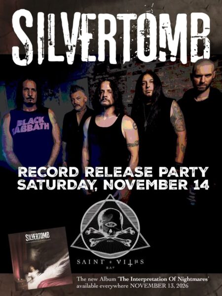 Silvertomb The Interpretation Of Nightmares record release party poster, Saint Vitus Bar, Brooklyn, Saturday November 14, 2026