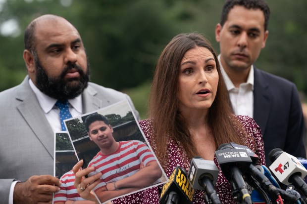 NYCLASS Executive Director Edita Birnkrant, speaks during a press conference where family members of Romanch Mahajan's family and animal rights activist call for the passage of Ryder's Law, also called (Romanch's Law) in Central Park near Cherry Hill Monday, July 27 2026 in New York, New York. (Barry Williams/ New York Daily News)