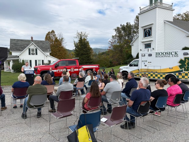 A dedication ceremony honoring New York State Department of Transportation Highway Maintenance Supervisor Robert Bornt brought together Commissioner Marie Therese Dominguez, elected officials, members of the New York State Department of Transportation Highway (NYSDOT), and friends and family to celebrate and honor Bornt's life, Oct. 1, 2026. (Provided Photo)