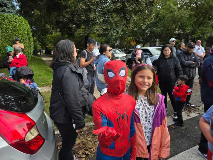 Two young Spider-Man fans came out for Monday's co-naming ceremony. Photo by Shane O'Brien. 