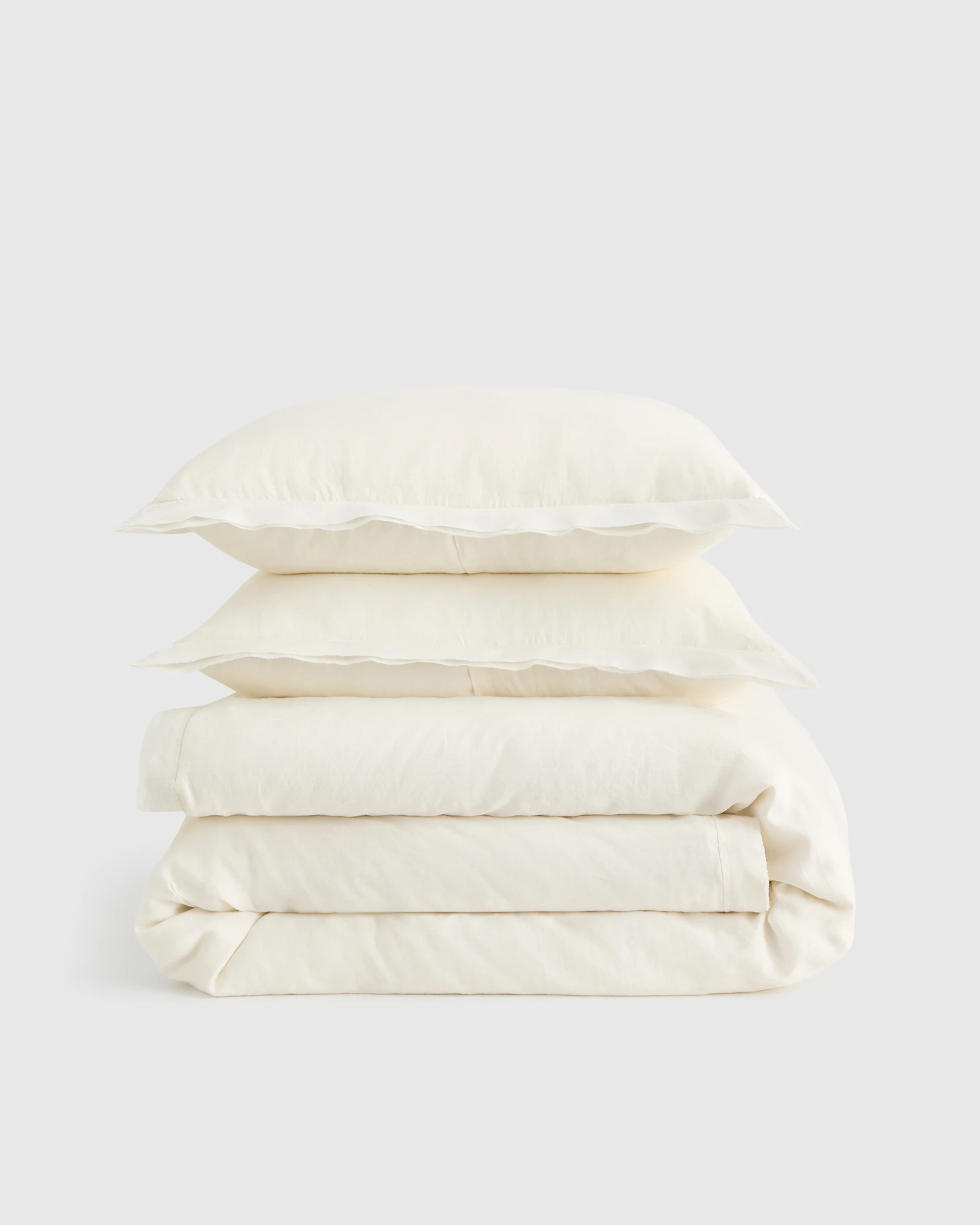 100% European Linen Double Flange Duvet Cover Set in Ivory