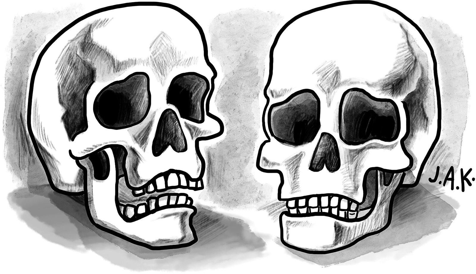 Two skulls talk to each other about Yorick from Hamlet.