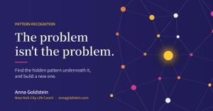Anna Goldstein, New York City life coach: "The problem isn't the problem" with a network of connected nodes representing hidden patterns