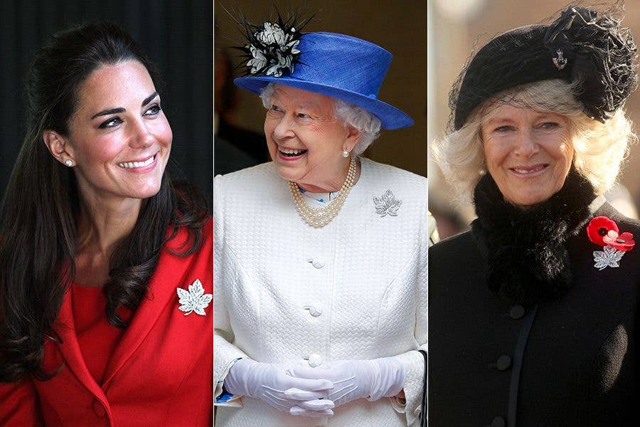 kate queen camilla maple leaf brooch