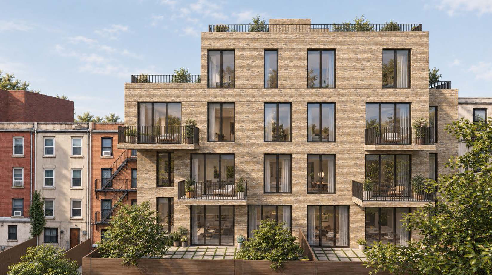 rendering of a rear facade with pale brick