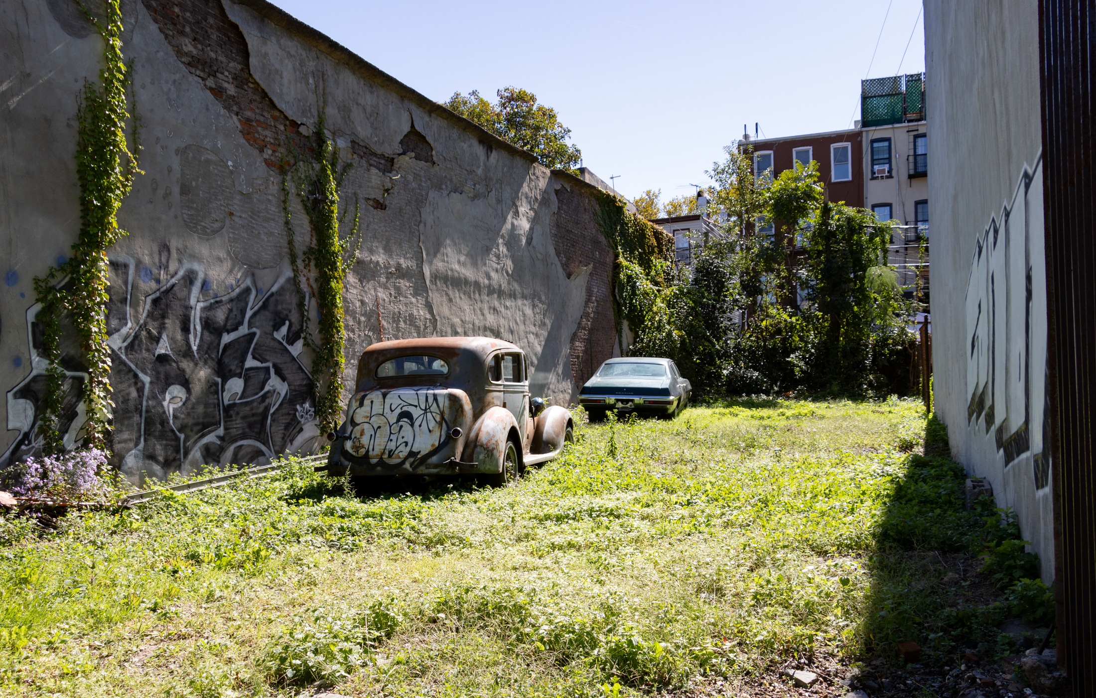 vintage cars in the empty lot