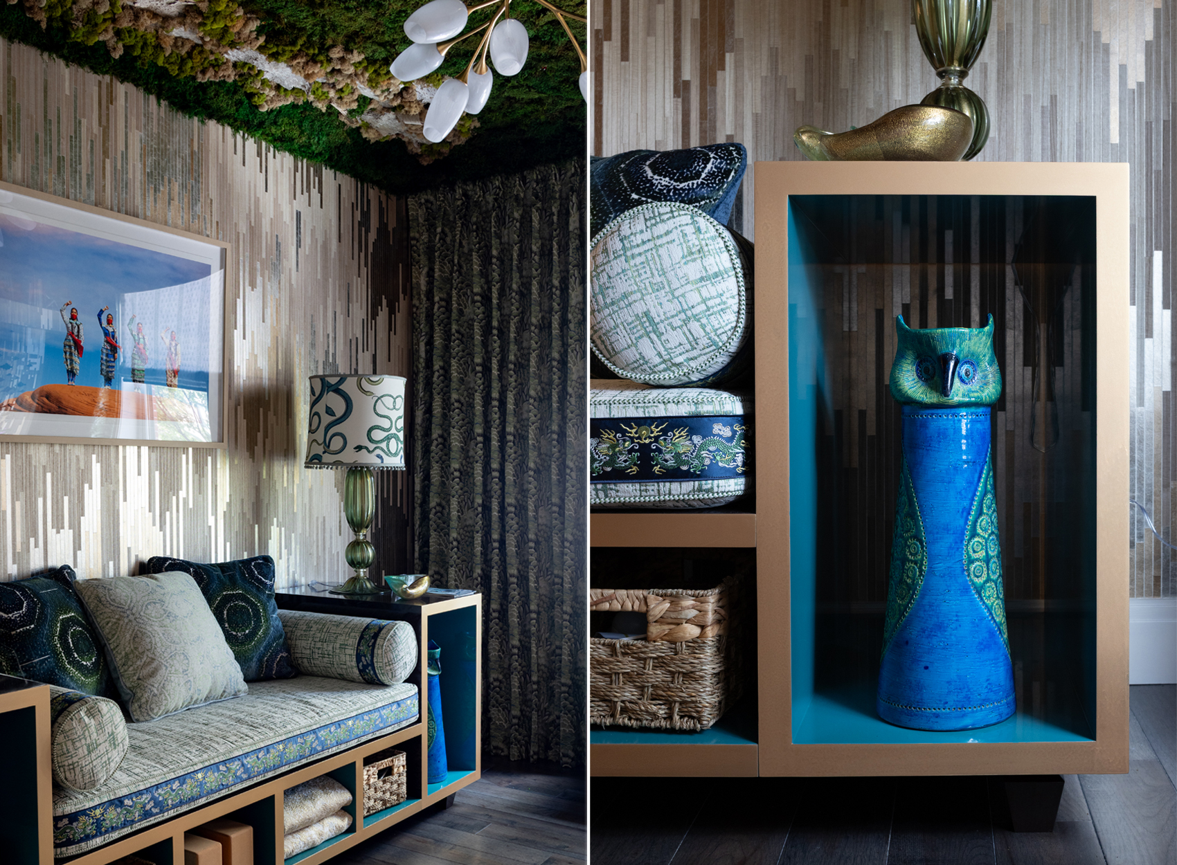 a yoga retreat and sauna with a sofa and decorative objects