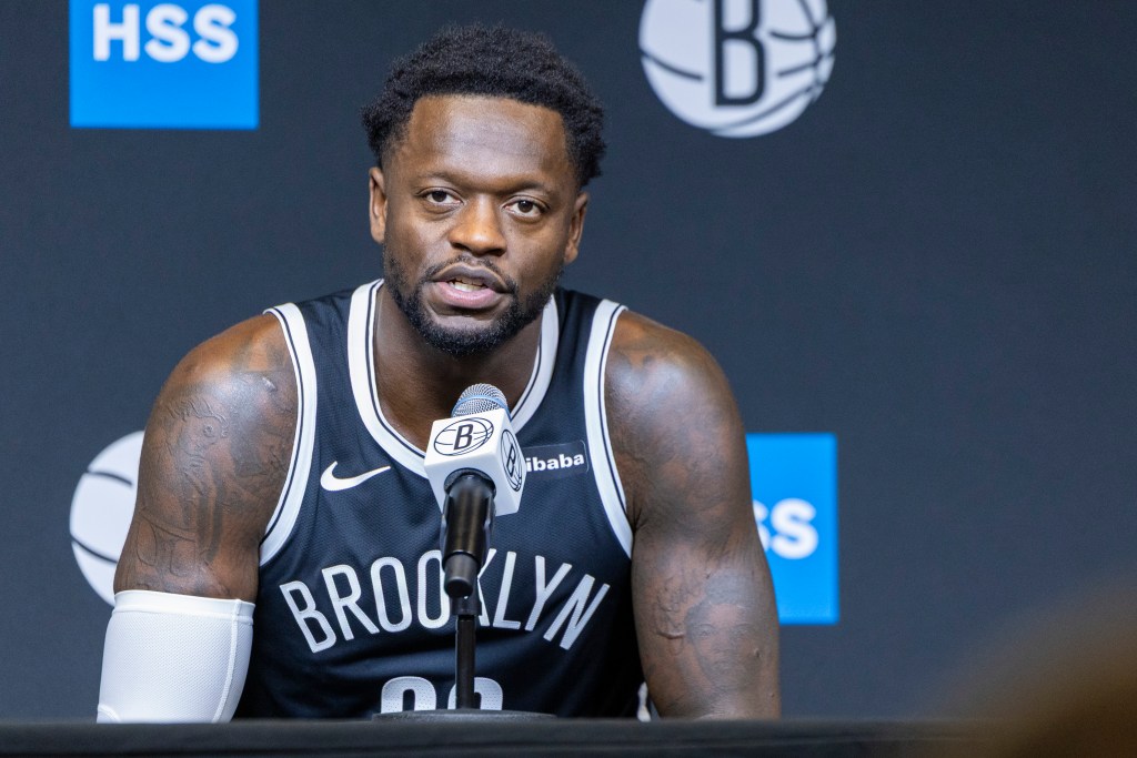 Brooklyn Nets' Julius Randle speaks to the media at Media Day.