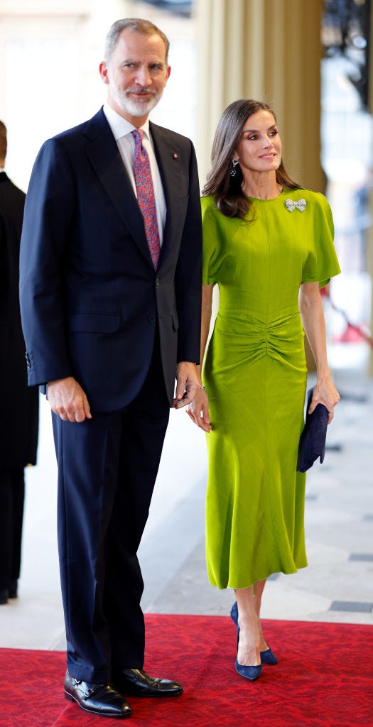 london, united kingdom may 05 embargoed for publication in uk newspapers until 24 hours after create date and time king felipe vi of spain and queen letizia of spain attend a reception at buckingham palace for overseas guests ahead of the coronation of king charles iii and queen camilla on may 5, 2023 in london, england photo by max mumbyindigogetty images