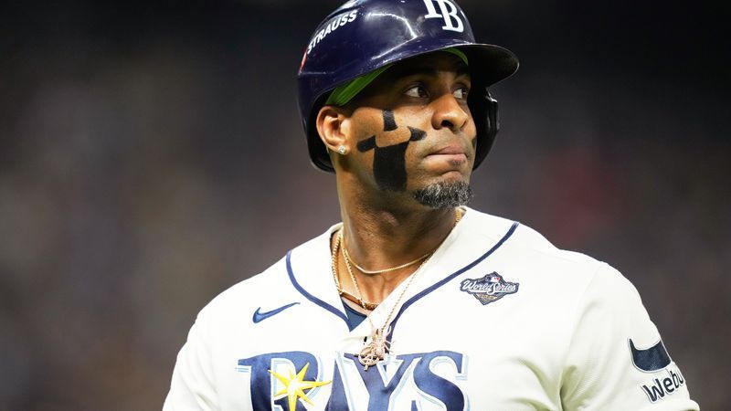 Tampa Bay Rays' Yandy Díaz reacts after making an out during the eighth inning of Game 5 of baseball's World Series, Wednesday, Oct. 28, 2026, in St. Petersburg, Fla., between the Milwaukee Brewers and the Tampa Bay Rays. (AP Photo/Ashley Landis)