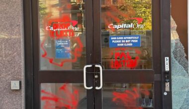 Window of NYC bank smashed, facade marred with pro-Palestinian graffiti