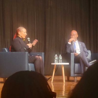 Journalist Nikole Hannah-Jones and New York City schools chancellor Kamar Samuels at the Washington Irving Campus on October 20, 2026.