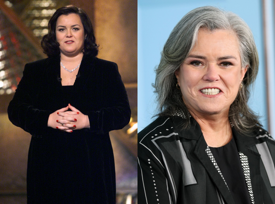 Split image of Rosie O'Donnell, pictured in 1999 and 2026.
