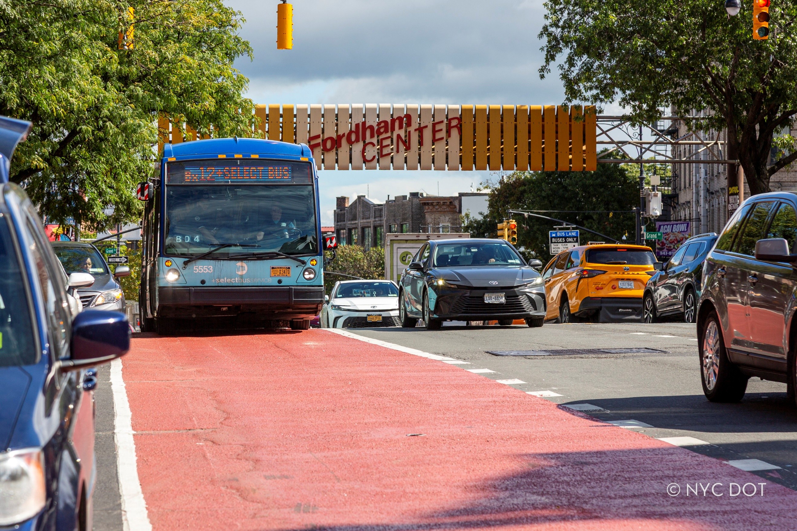 A Bx12 travels along Fordham Road in the Bronx.