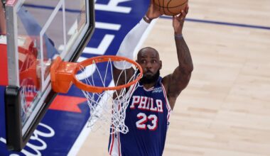 LeBron James talks smack with New York Knicks fans, drops 14 points in victorious Philadelphia 76ers debut