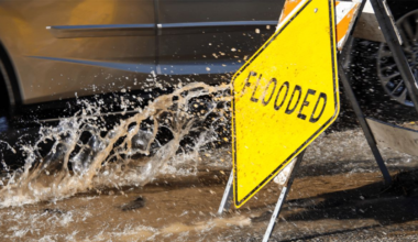 Water covering part of Highway 24 near Manhattan