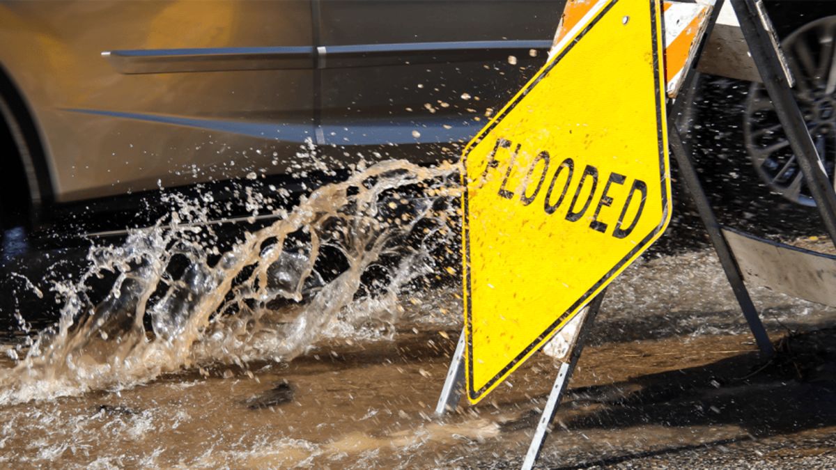 Water covering part of Highway 24 near Manhattan