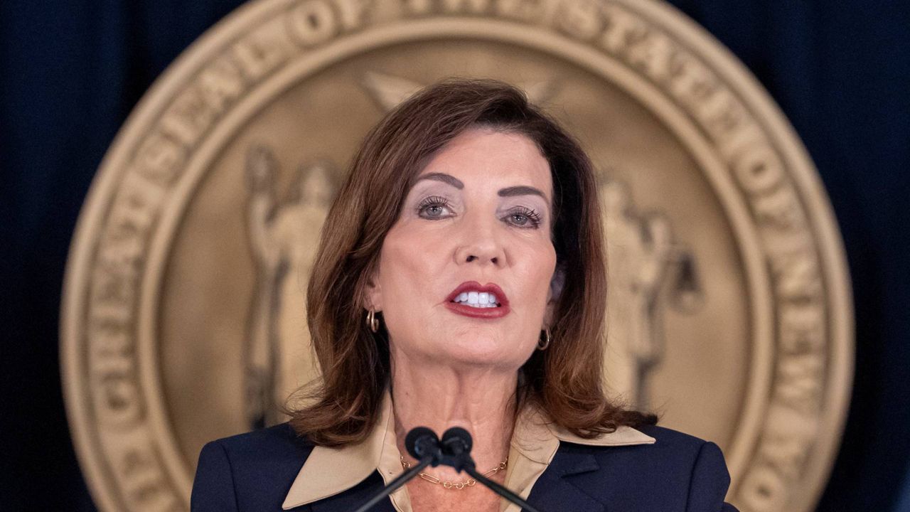 New York Governor Kathy Hochul speaks during a news conference, Friday, Oct. 2, 2026, in New York. (AP Photo/Yuki Iwamura)