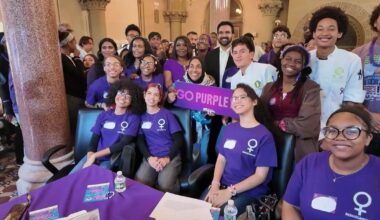 NYC students learn about domestic violence prevention for Go Purple Day