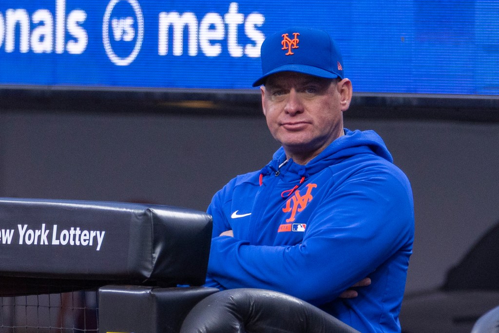 New York Mets head coach Carlos Mendoza looks on before a baseball game against the Washington Nationals at Citi Field in Queens, New York, Tuesday, April 28, 2026.