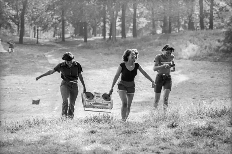 Teen girls with boombox, Prospect Park, Brooklyn  c.1983