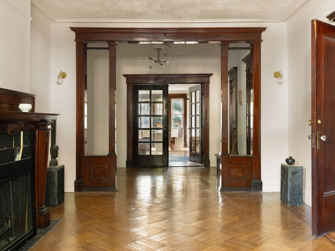 parlor with mantel, woodwork