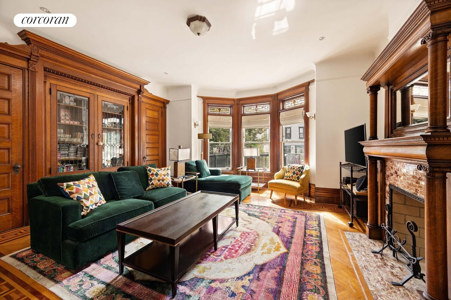 parlor with built-ins, mantel