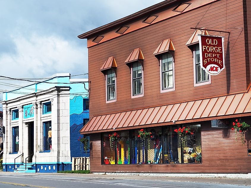 Shops along Route 28 in Old Forge, New York