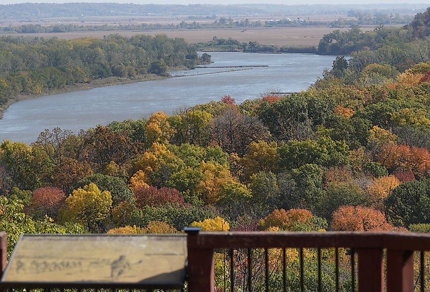 Fall view from a look out at Indian Cave State Park. Via Shutterstock / dlpwagner