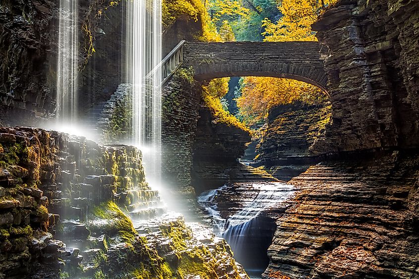 Watkins Glen State Park waterfall canyon in Upstate New York. Via Shutterstock / Mihai Andritoiu