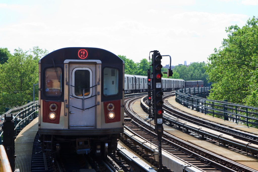 A subway train approaches a station in New York.
