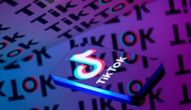 The TikTok logo is displayed on a smartphone screen in this photo illustration.