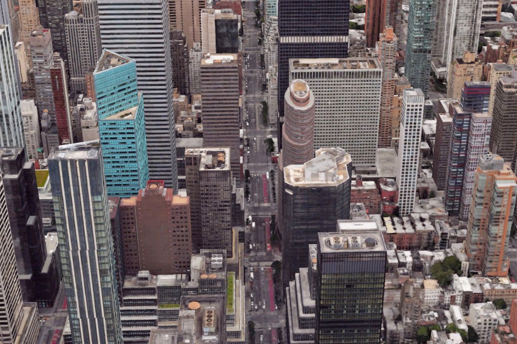 Aerial view of 3rd Avenue in Midtown, Manhattan, New York City.
