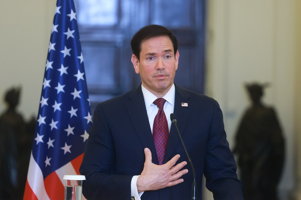 US Secretary of State Marco Rubio speaks during a joint press conference with Greek Foreign Minister Giorgos Gerapetritis in Athens.