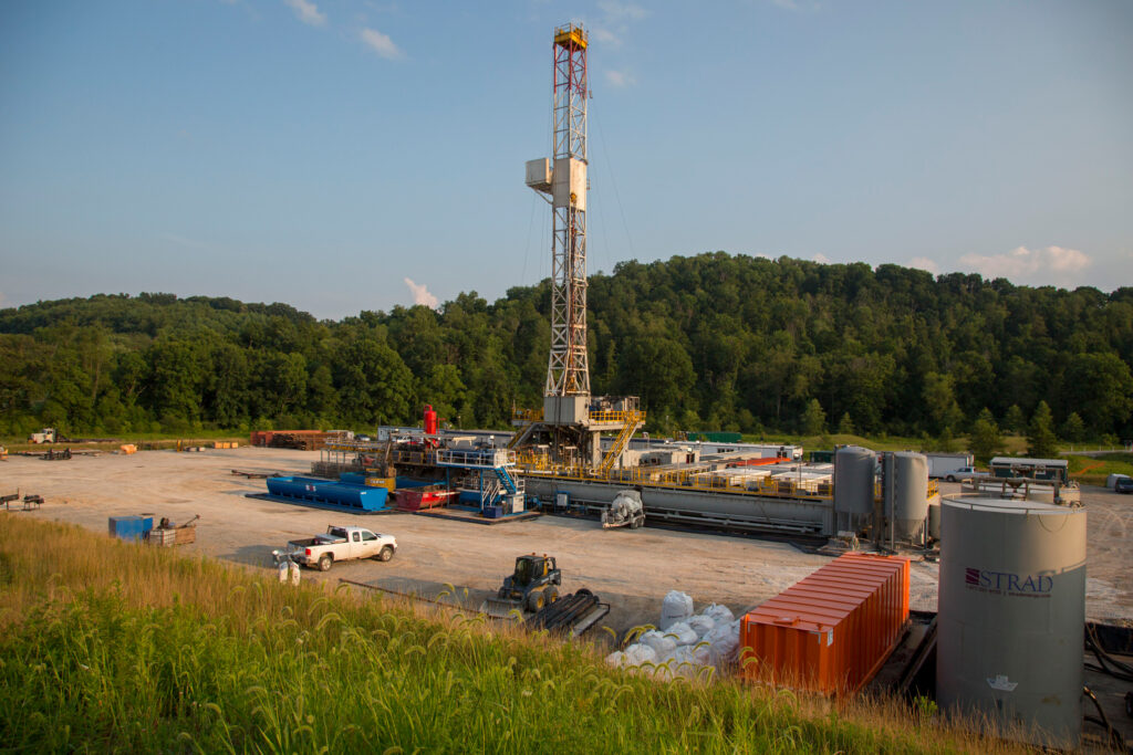 A drilling rig is at a natural gas fracking pad in Pennsylvania’s Greene County. Credit: Jim West/UCG/Universal Images Group via Getty Images