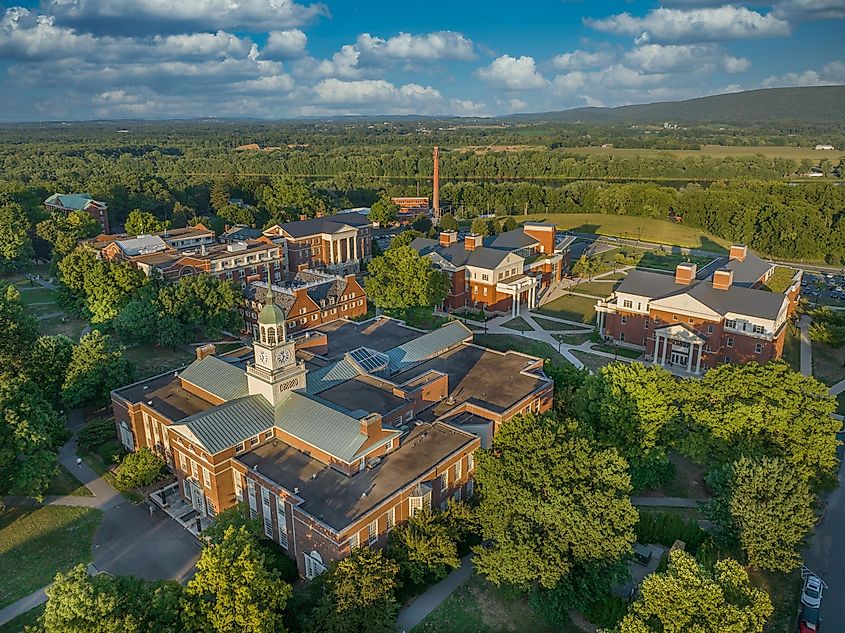 Aerial View of Bucknell University Science Center and Colonial Style Buildings in Lewisburg, Pennsylvania
