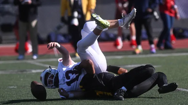 Liberty's Christian Hackett scores Saturday, Oct. 25, 2025, against Freedom at Bethlehem Area School District Stadium.(Amy Shortell/The Morning Call)