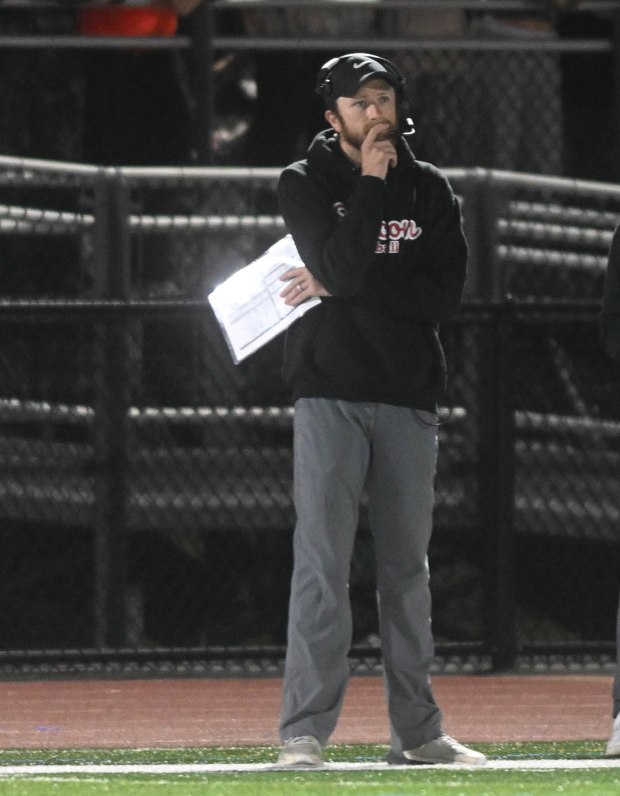 Saucon Valley's Head Coach Anthony Brinkley works Friday Oct.17, 2025, against Southern Lehigh at Southern Lehigh Middle School. (Amy Shortell/The Morning Call)