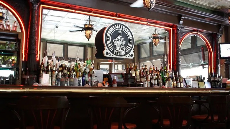 Bar with liquor display in Max's Allegheny Tavern
