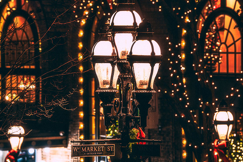 An artsy photo of the street lamp showing the street sign for W Market St. in Bethlehem, PA